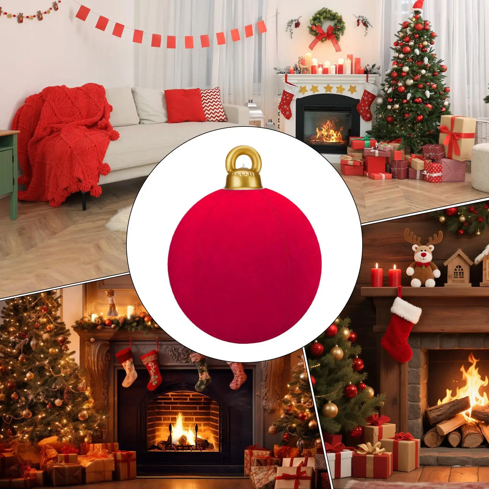 

Надувные рождественские шары 23,6 дюйма, флокированные украшения, гигантские флокированные рождественские украшения для рабочего места, танцевальной вечеринки, свадебного двора