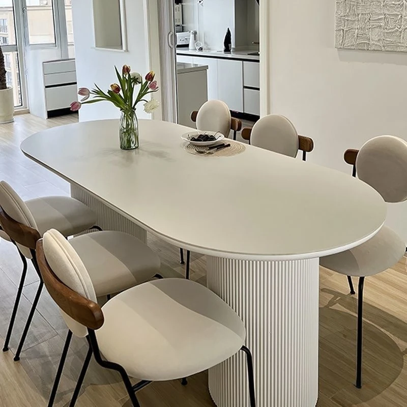 Oval household dining table and chair rock slab dining table and chair combination size apartment