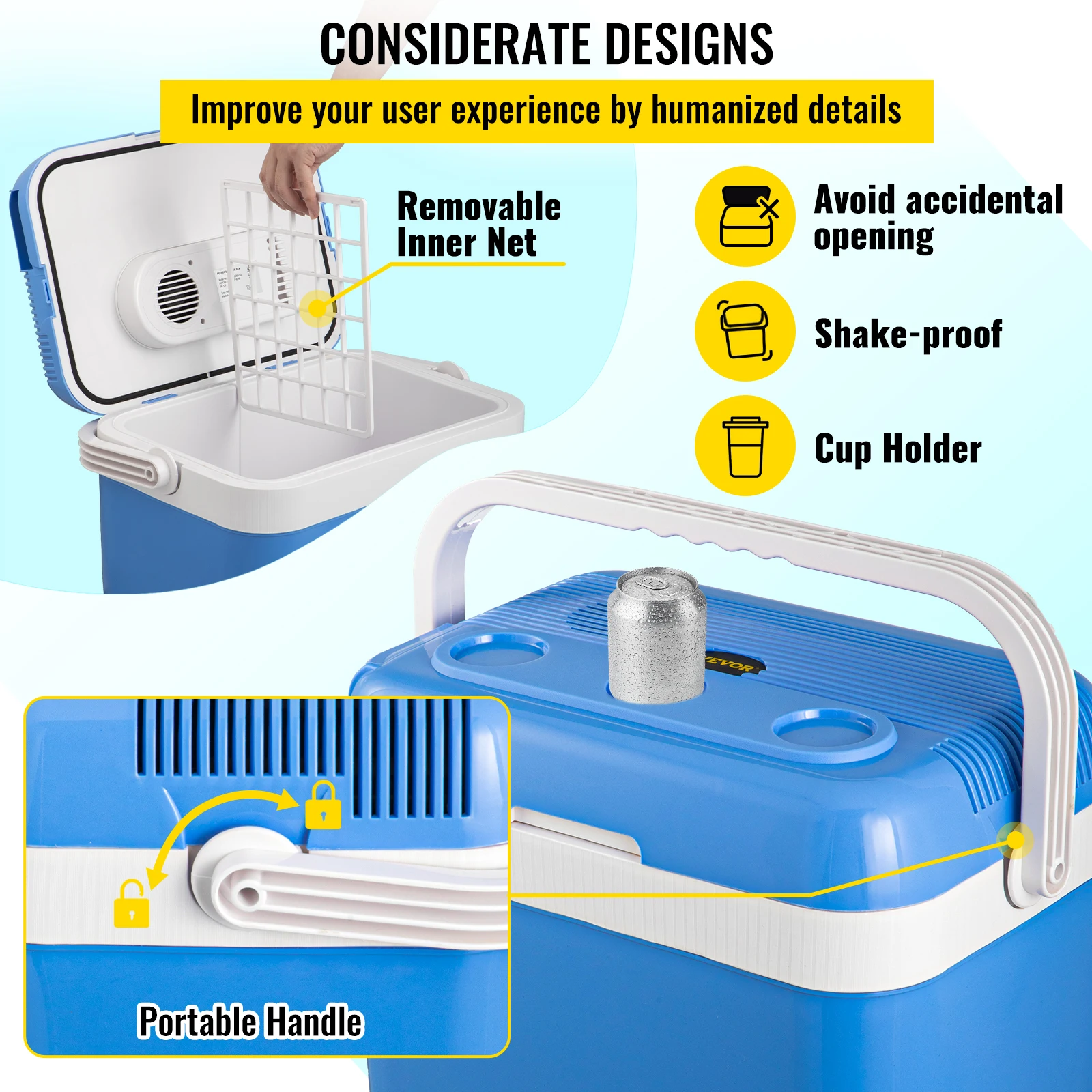 Vevor ตู้แช่ตู้เย็นไฟฟ้าแบบพกพา32L/26L 34Qt ภาชนะอุ่นอาหารสำหรับรถยนต์และใช้ในบ้านในการตั้งแคมป์