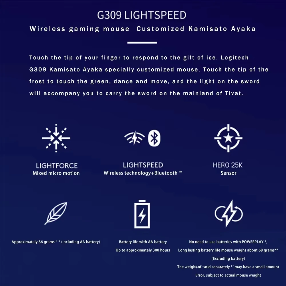 Original Logitech G309 Kamisato Ayaka LIGHTSPEED Wireless Gaming Mouse Dual Mode Connection Bluetooth Lightweight Office Game