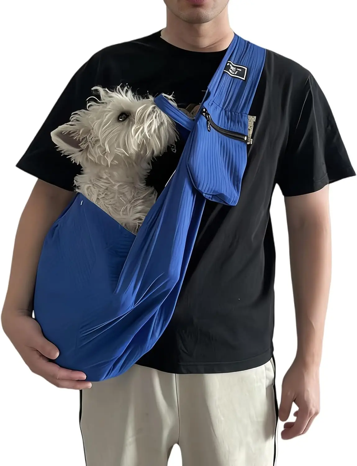 

Waterproof Dog Sling for Small Dogs 3-12 lbs, Anti-Static Puppy Carrier with Storage Bag, Safe Travel Sling for Cats, Blue