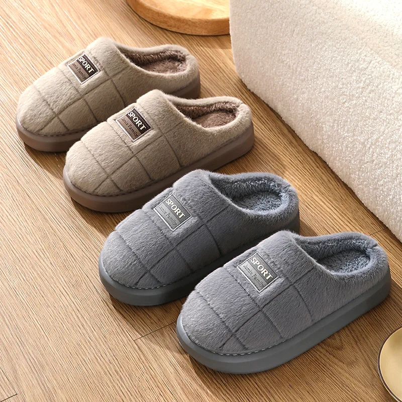 Plus Size 48 49 Men Winter Slippers Furry Home Cotton Flip Flops Warm Plush Man Bedroom Fur Shoes Non-slip Man\'s Indoor Slippers