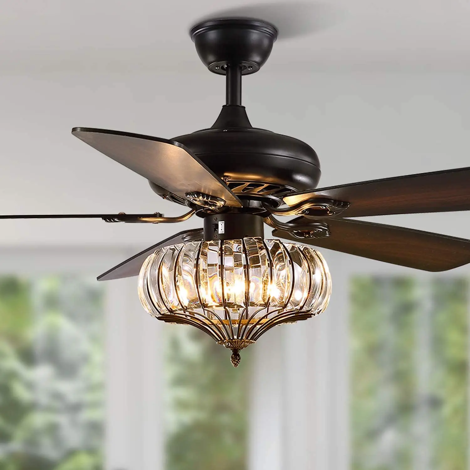 

Ceiling Fans with Light and Remote Control 52 Inches Crystal Fandeliers Electric Fan Reversible Silent Motor Retro Fans