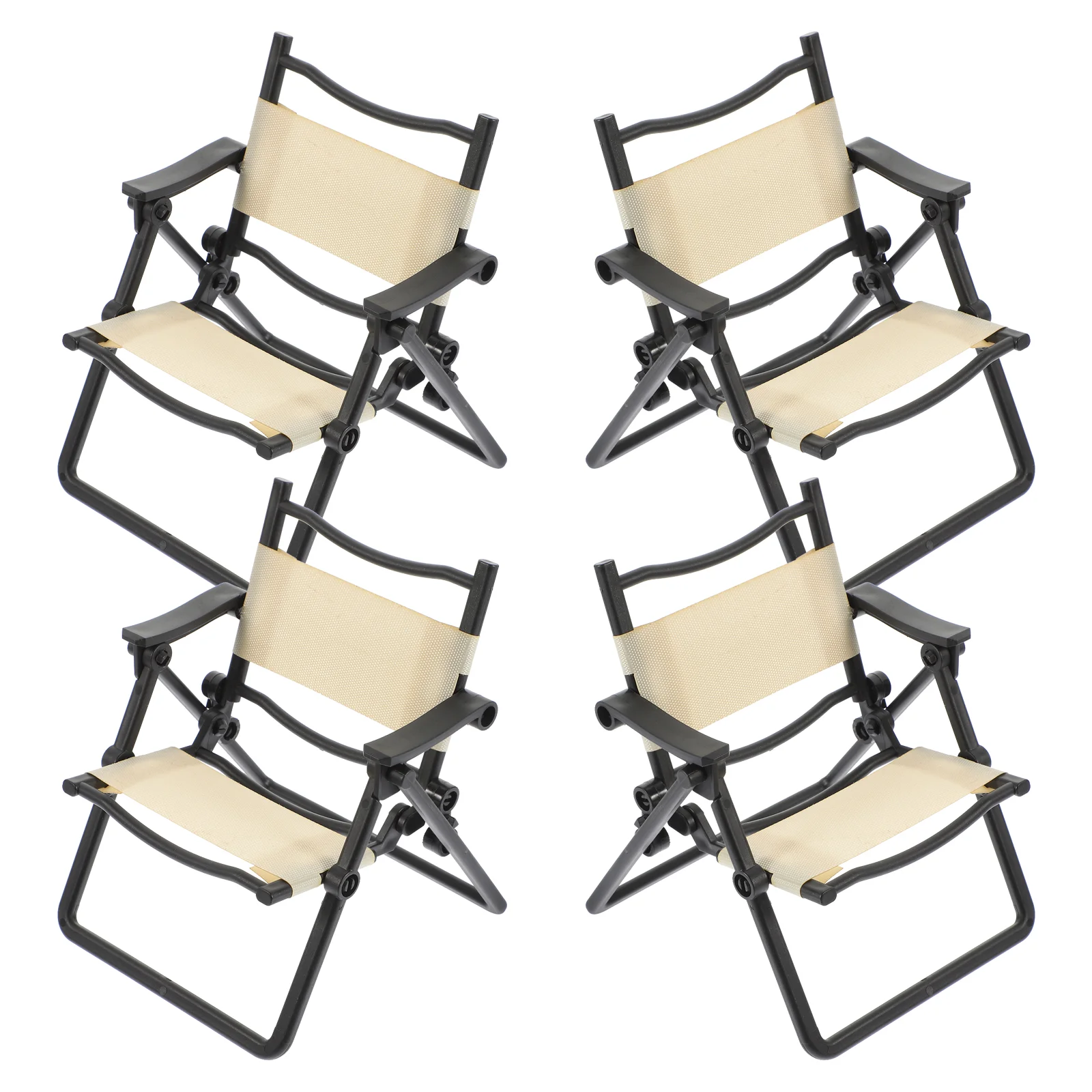 4 Pcs Mini Folding Chair White Miniature Beach Chairs for House Decor Easy Storage Safe Material Toy Furniture