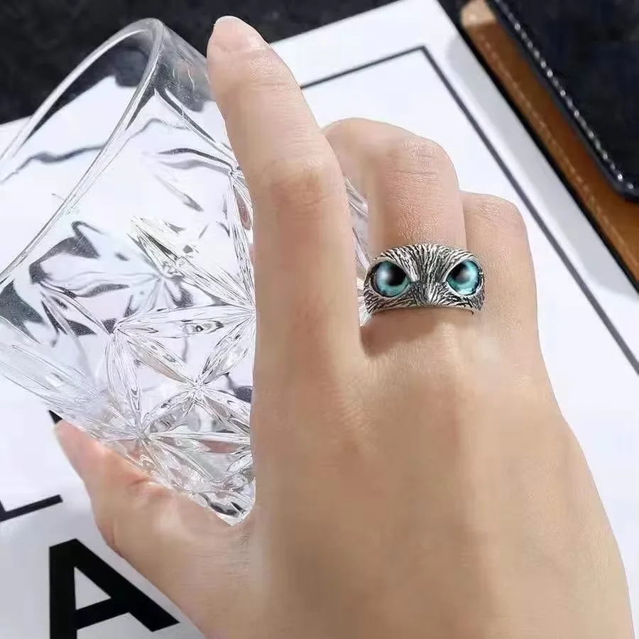 Demon Eye Owl Ring - Retro Creative Exaggerated Animal Couple Open Adjustable Ring
