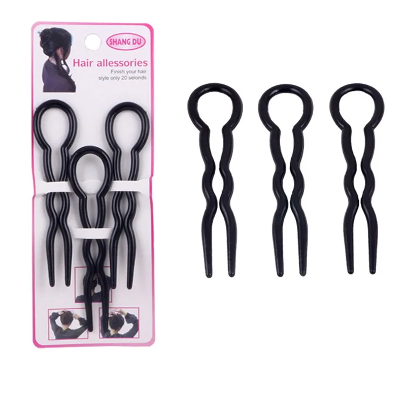 Black Brown Plastic Hair Clips U Shape Design Hair Fork Convenient Hairpins Easy to Use Headwear For Women Hair Styling Tool