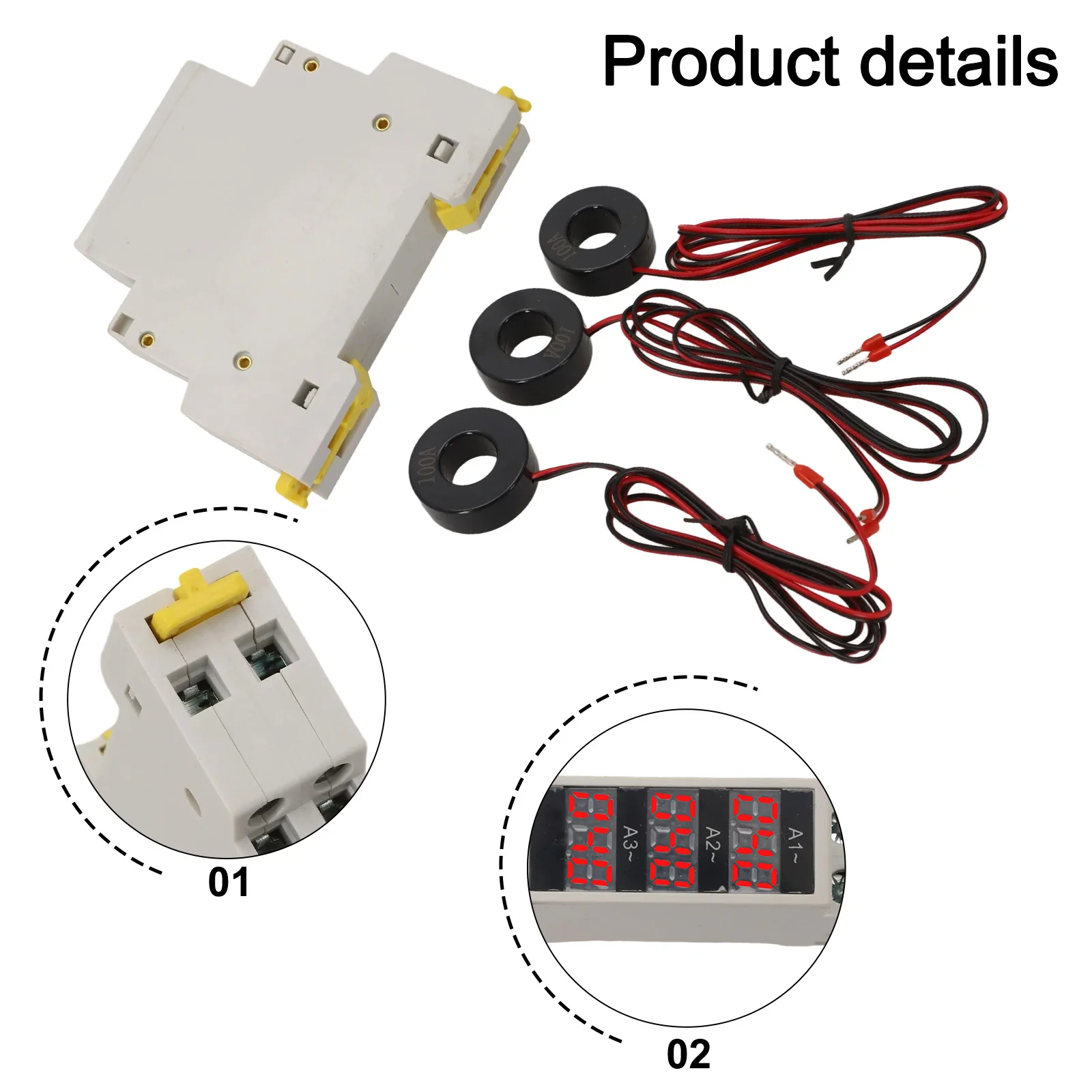 Three Phase Ampere Meter 1-100A AC80-500V Digital Display For Din Rail 35mm Modular Current Gauge Indicator