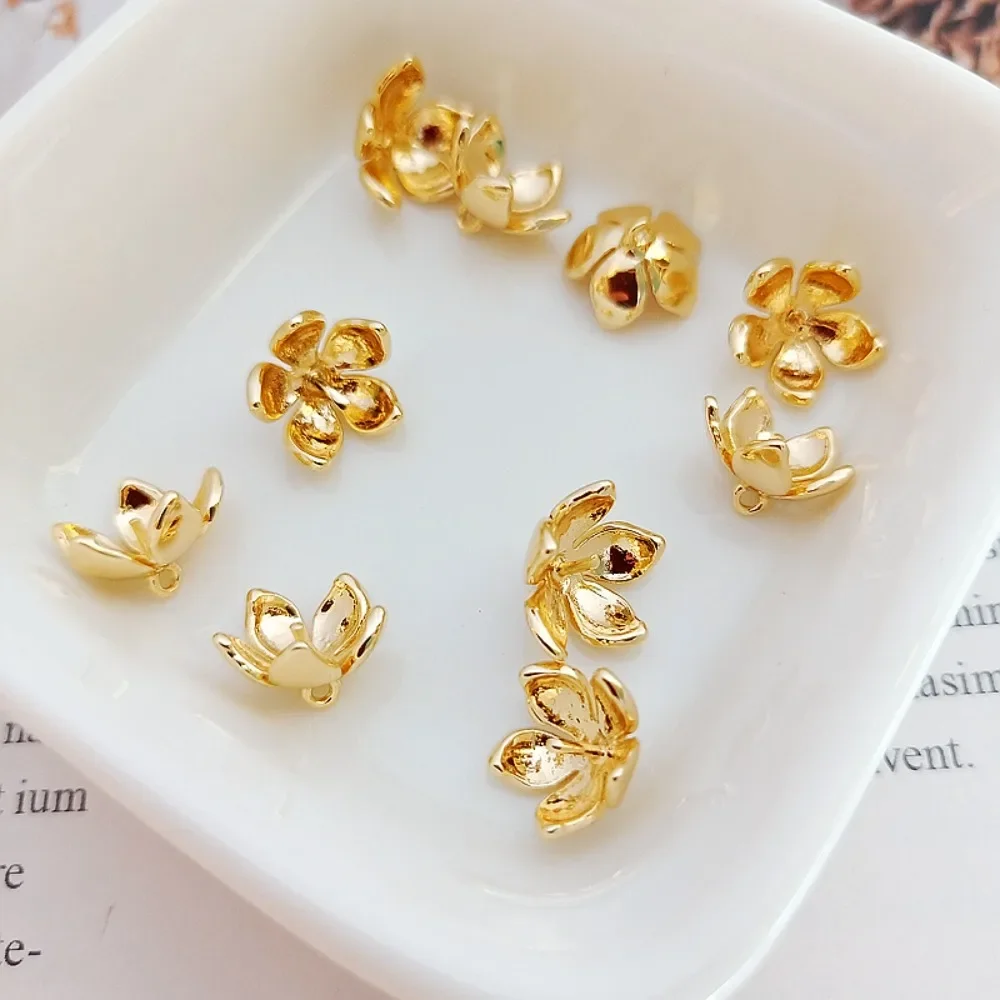 

14K Gold-plated Half-hole Bead Flower Tray Needle Cap Pendant Needle Tray Outer Diameter 10mm DIY Handcrafted Jewelry Accessory