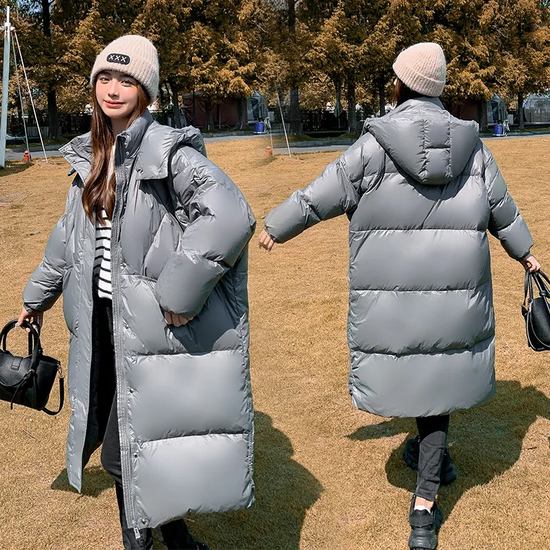 

Winter Jacket Women Down Coat Long Jackets Large 90% White Duck Loose Quilt Model Bright Black Warm Hooded Coats Thicken Topcoat