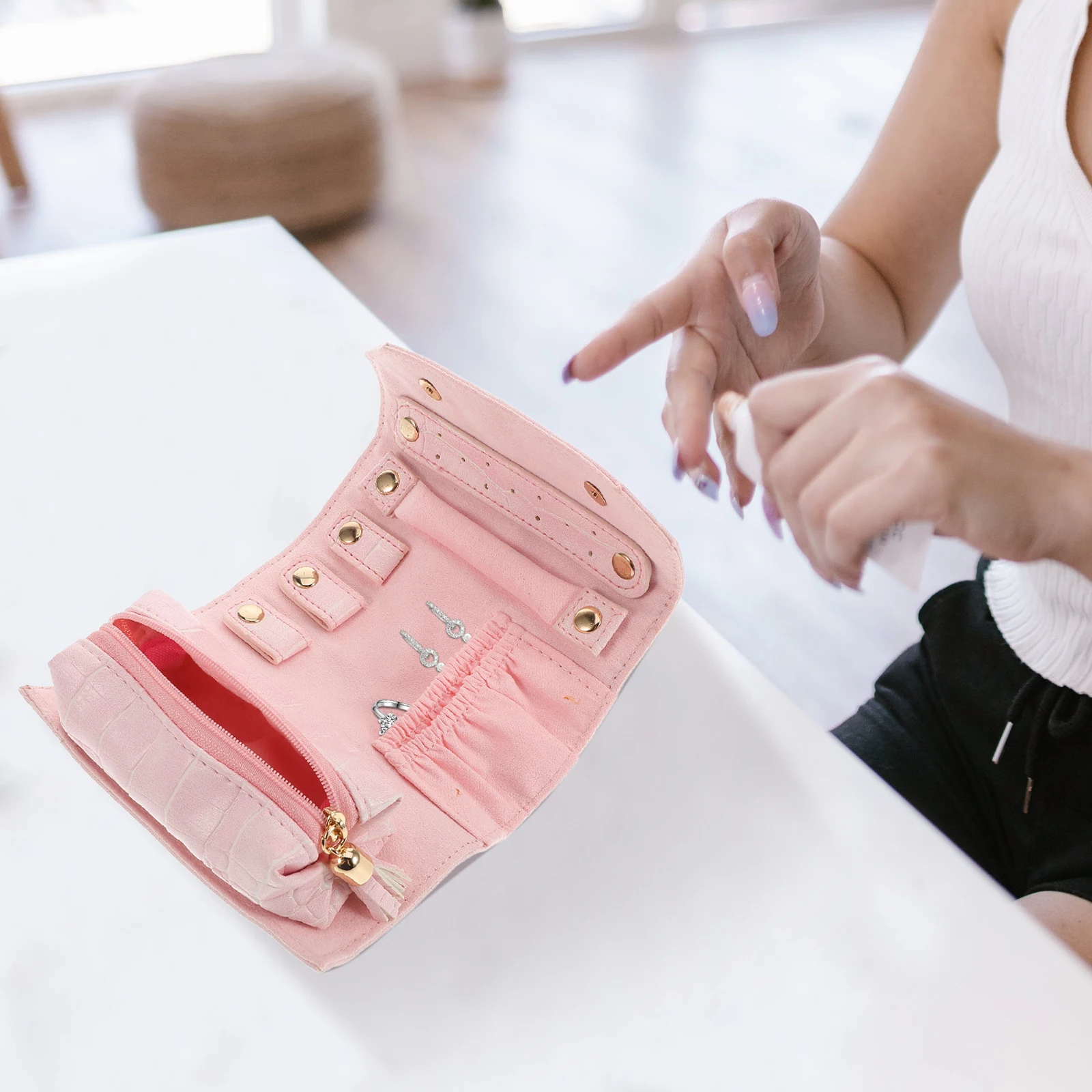 Jewelry Storage Bag Travel ganizer Foldable Pattern Velvet Necklace Earring Holder Multi Function Accessories Case