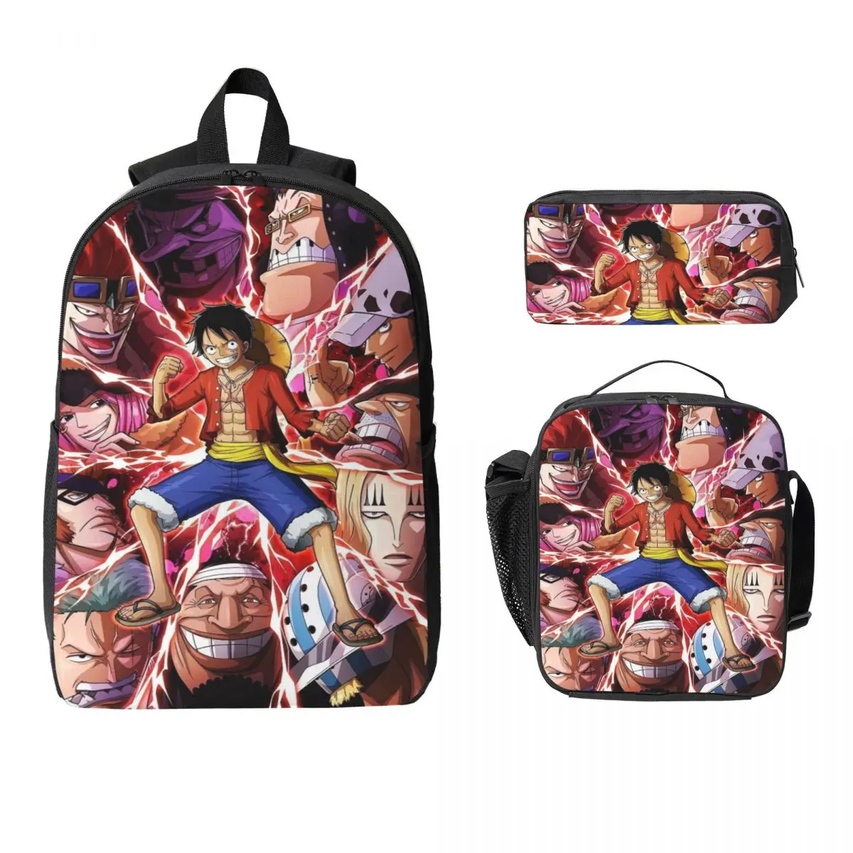 

3Pcs Luffys O-one-pieces Backpack Set for Children Pencil Boxes Bookbag Sets with Lunch Box For Primary School Students Daypack