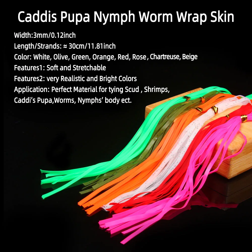 Bimoo 10pcs 3mm Wide Realistic Nymph Skin Elastic Scud Back/Nymph Stretch Sink Fly Tying Bait Body Materials Multi-Color