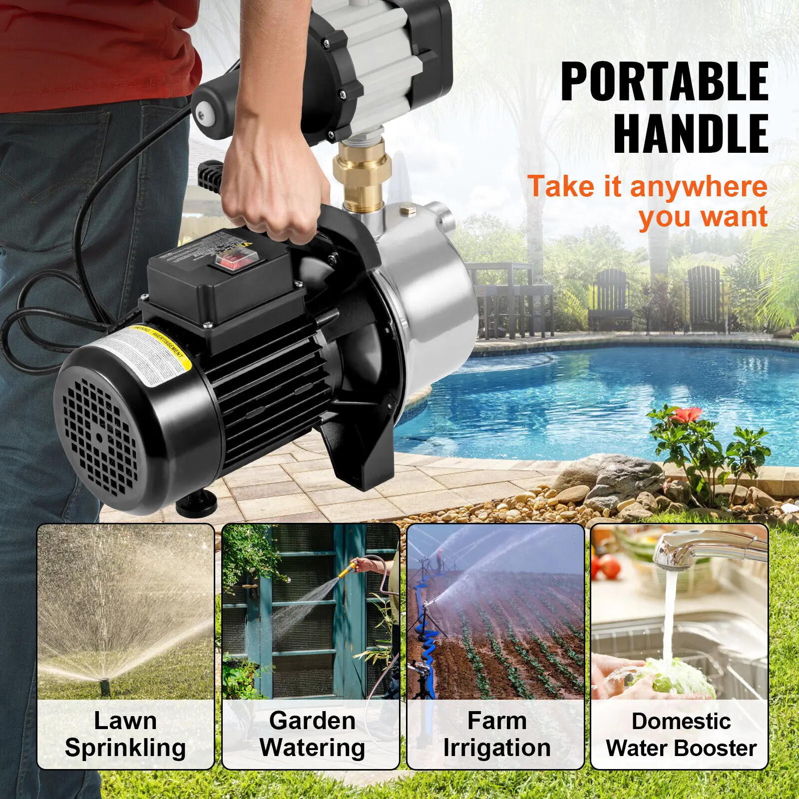 Imagem -05 - Vevor Poço Raso Bomba Portátil Sprinkler Booster Jet Bombas com Controlador Automático para Jardim Gramado Irrigação Transferência de Água