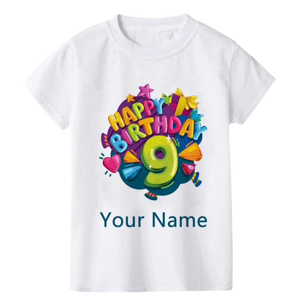 Personalised Boy Birthday Number Name Cartoon T Shirt Number 1 2 3 4 5 6 7 8 9 Graphic Kids Clothes Children Birthday T-shirts