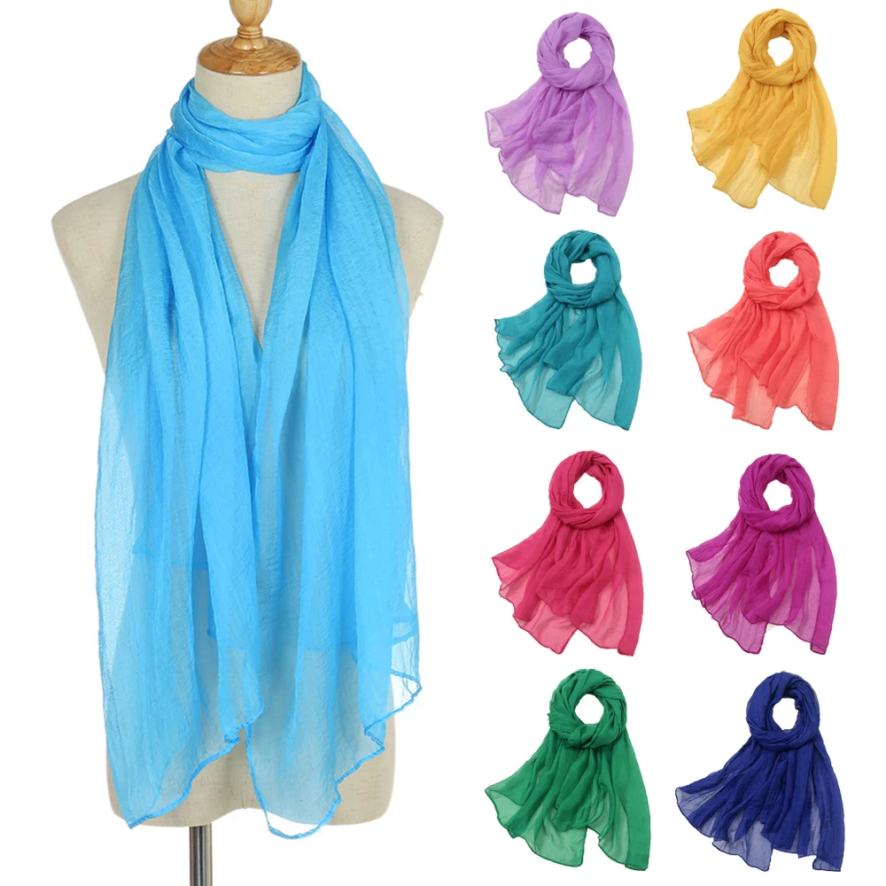 Large Chiffon Scarf For Women Summer Beach Sunscreen Shawls Wraps Pure Color Breathable Muslim Headband Lightweight Headscarf