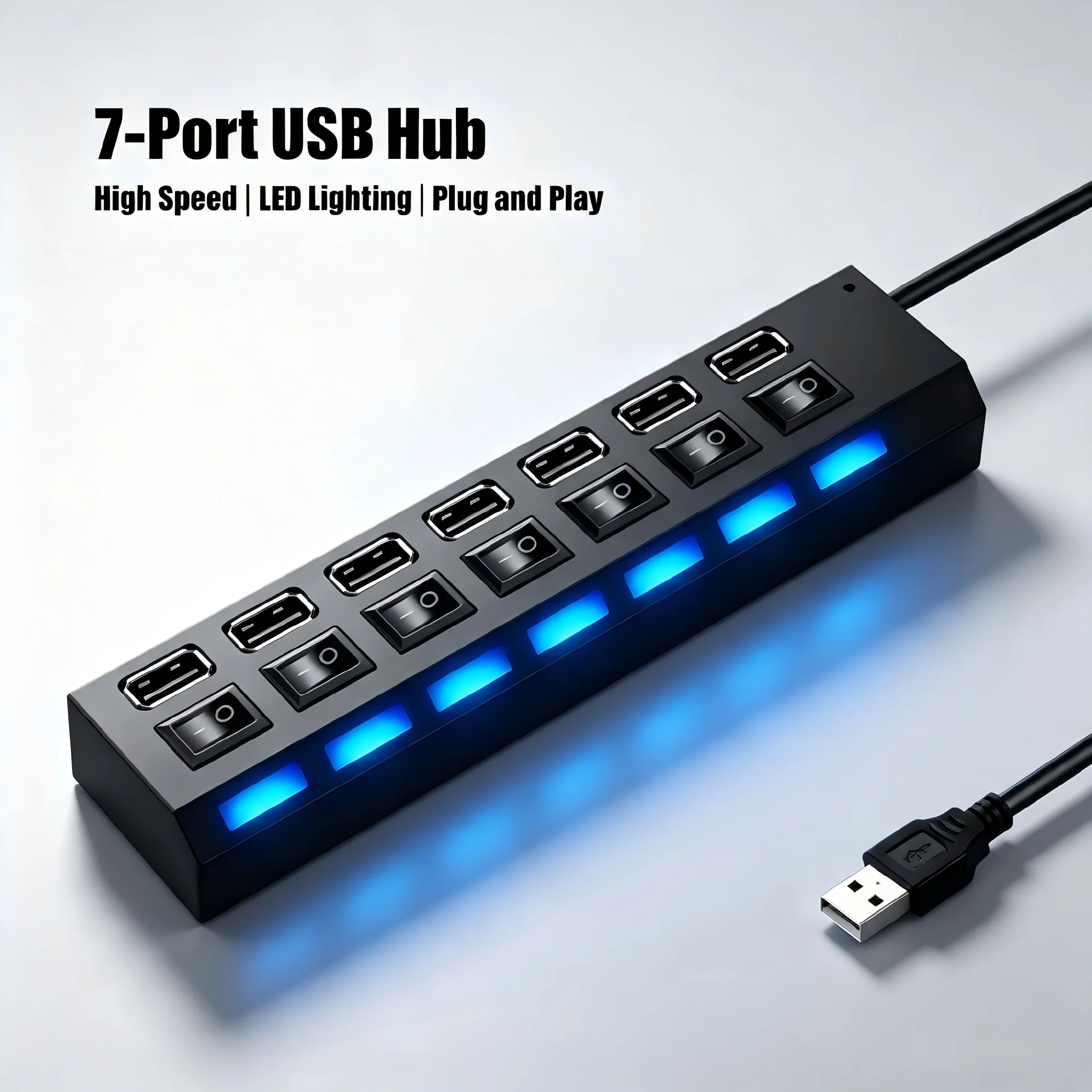 Switch Extension Hub 7-port USB2.0 Hub Computer USB Extension Hub One Drag  Seven USB2.0 Splitter PC Laptop Desktop