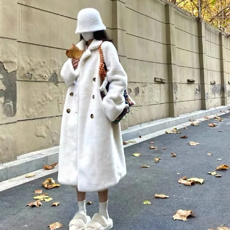 Suit collar long coat autumn winter imitation rabbit fur thickened warm temperament advanced environmentally friendly fur jacket