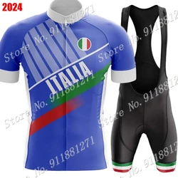 Italy National Team 2024 Cycling Jersey Set Summer Blue Clothing Road Bike Shirts Suit Bicycle Bib Shorts MTB Ropa Maillot