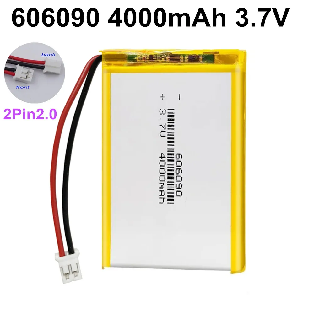 1-10PCS 3.7V 4000mAh 606090 Li-Polymer Rechargeable Battery JST2.0mm 2P Connector For GPS Bluetooth Speaker Power Bank Tablet PC