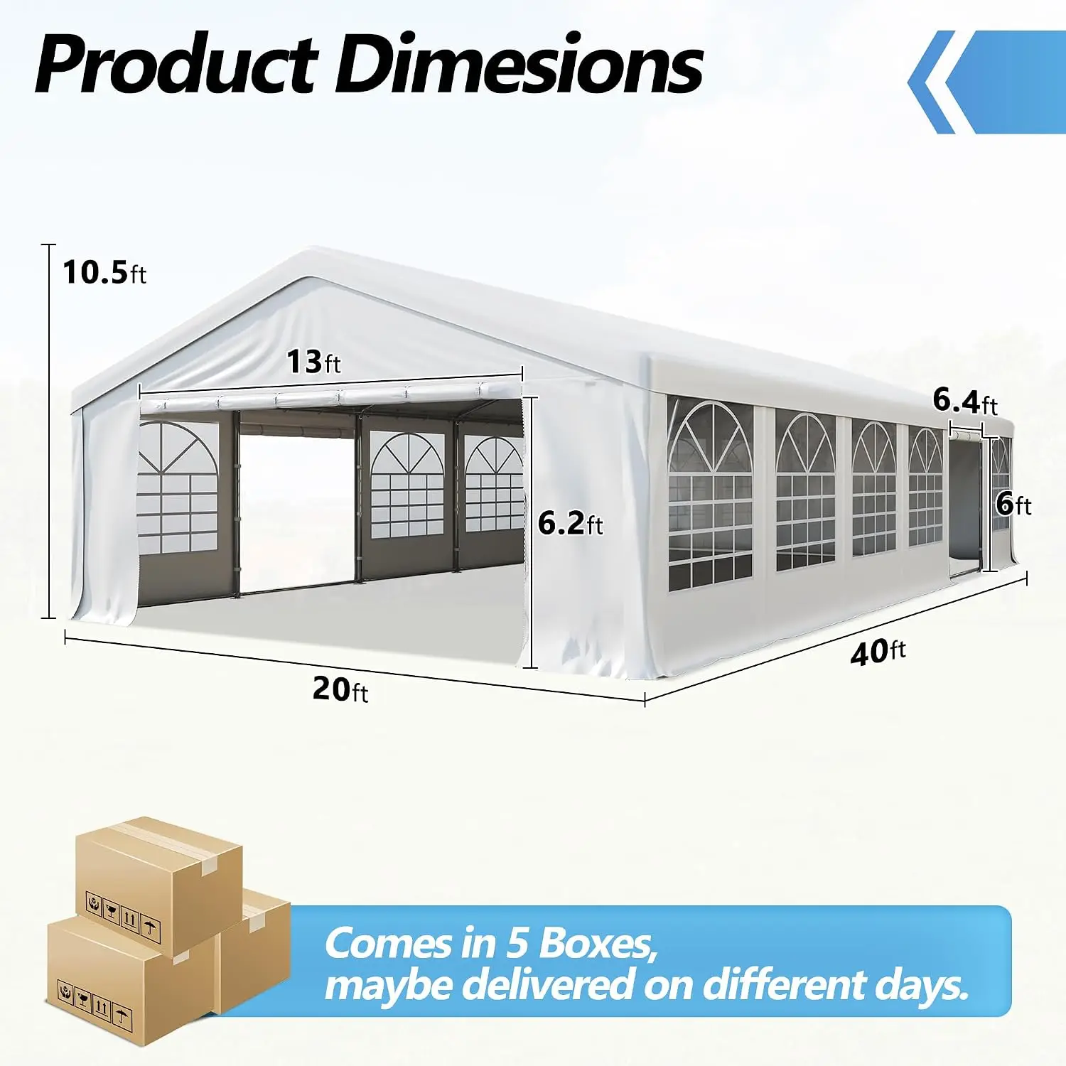 20'x40' Heavy Duty Party Tent Canopy with Removable Sidewalls & 5 Sand Bags for Wedding Event Outside UV50+ Waterproof, Custom