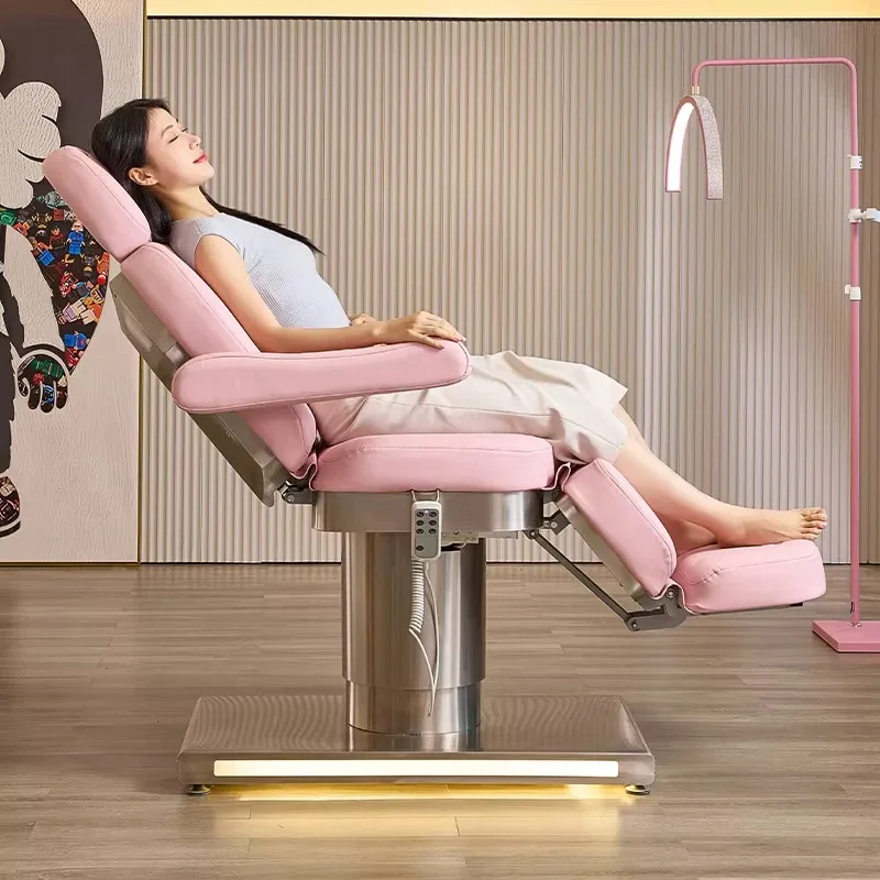 조절 가능한 살롱 마사지 타투 리클라이너 의자, 유압 스툴 포함, 3단계 페이셜 베드, 미용사 전신 등받이 의자