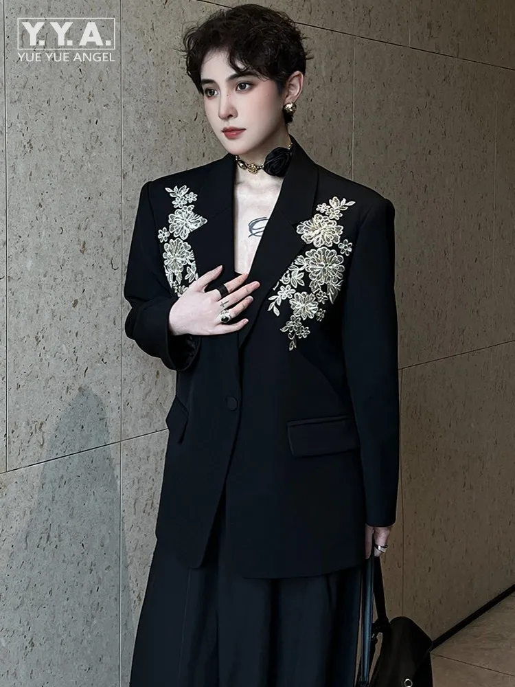 Autumn Elegant Women Office Glitter Embroidery Suit Jacket Long Sleeve Fashion Ladies Versatile Blazers Single Button Coat Tops