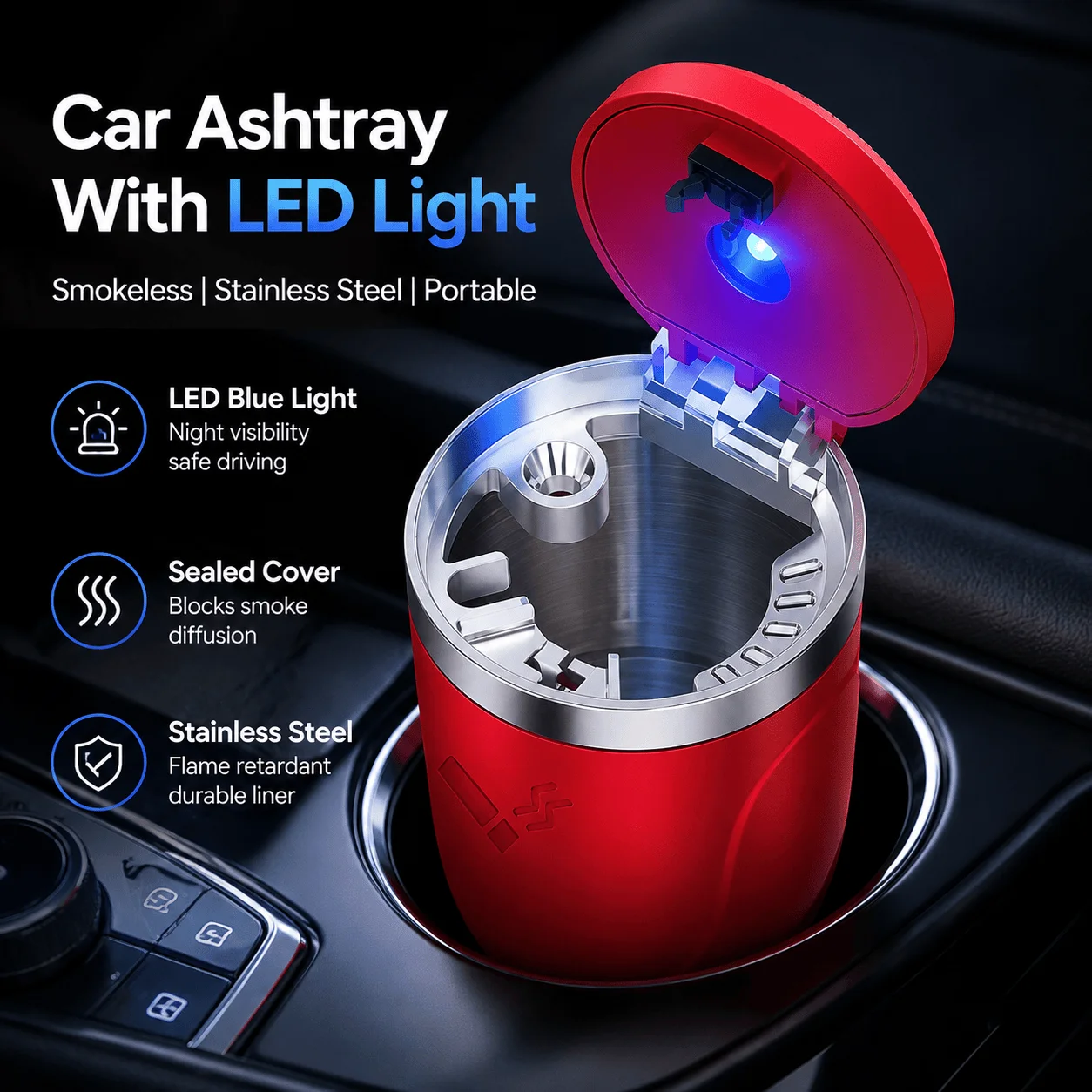 Car Accessories For Night Driving - منفضة سجائر للسيارة مع إضاءة LED،