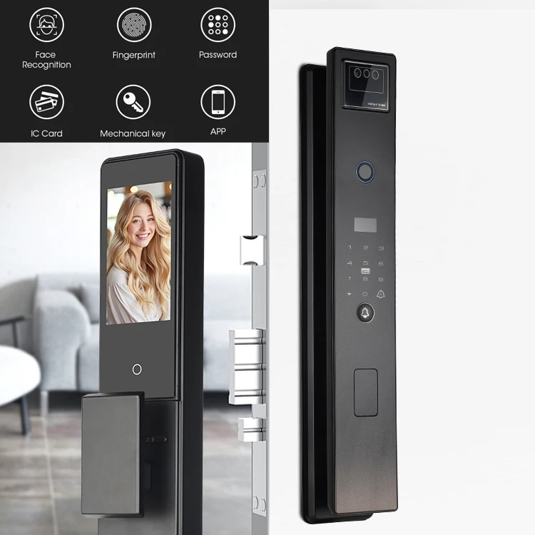 001 Hot Sale Tuya 3d Face Fingerprint Password Unlock Keyless Bedroom Digital Inteligente Water Proof Smart Door Lock