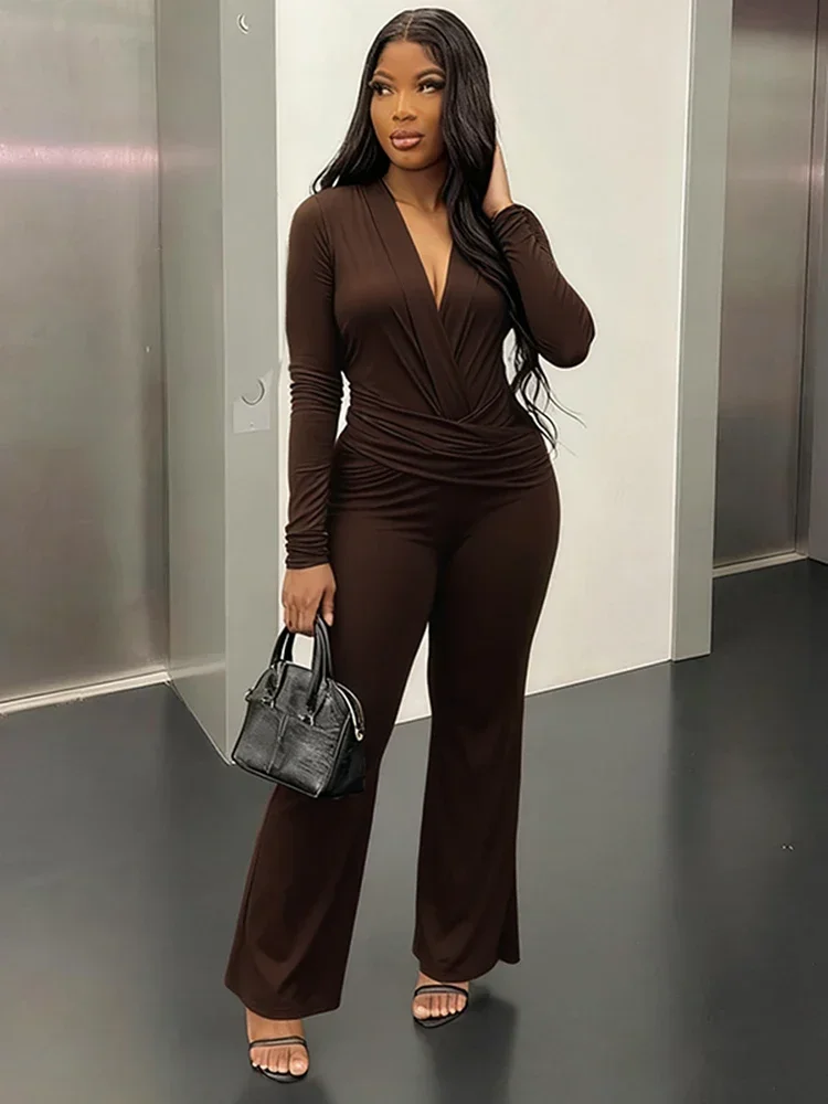 بدلة قفز مكشكشة مرقعة من EOENKKY للسيدات بفتحة رقبة على شكل حرف v عميقة للياقة البدنية في الخريف وسحاب للنشاط ملابس خروج ضيقة للتمرين