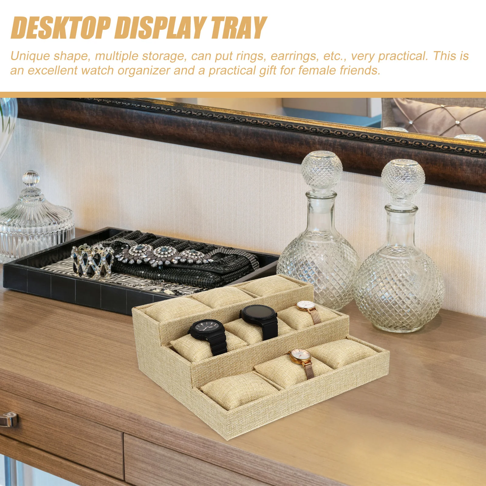 

1 комплект, органайзер для часов, многоцелевой ящик для хранения, настольный лоток для дисплея, уникальная форма, держатель для колец и сережек, сетки, разделительный лоток