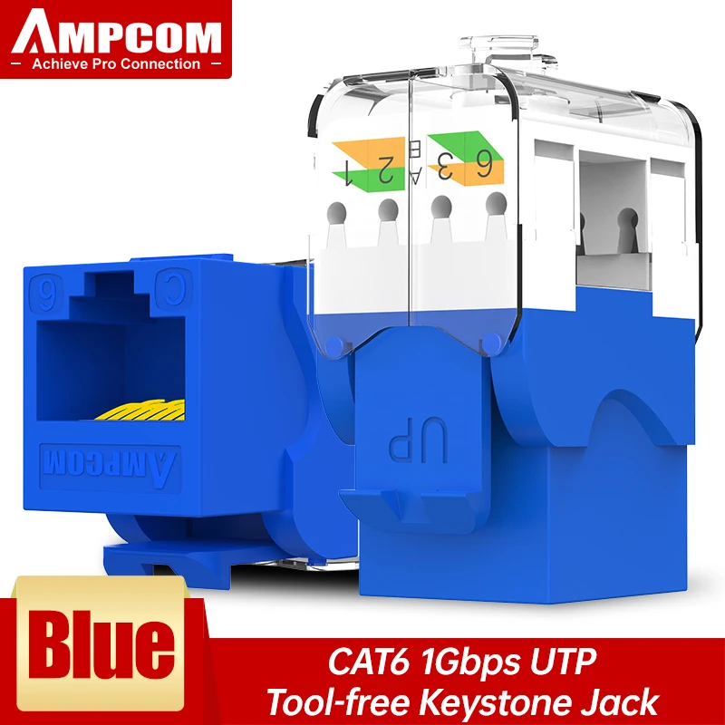AMPCOM CAT6A CAT6 Toolless Keystone-aansluiting, RJ45 UTP Keystone-moduleadapter Geen punch-down tool-koppelingen Modulaire connector