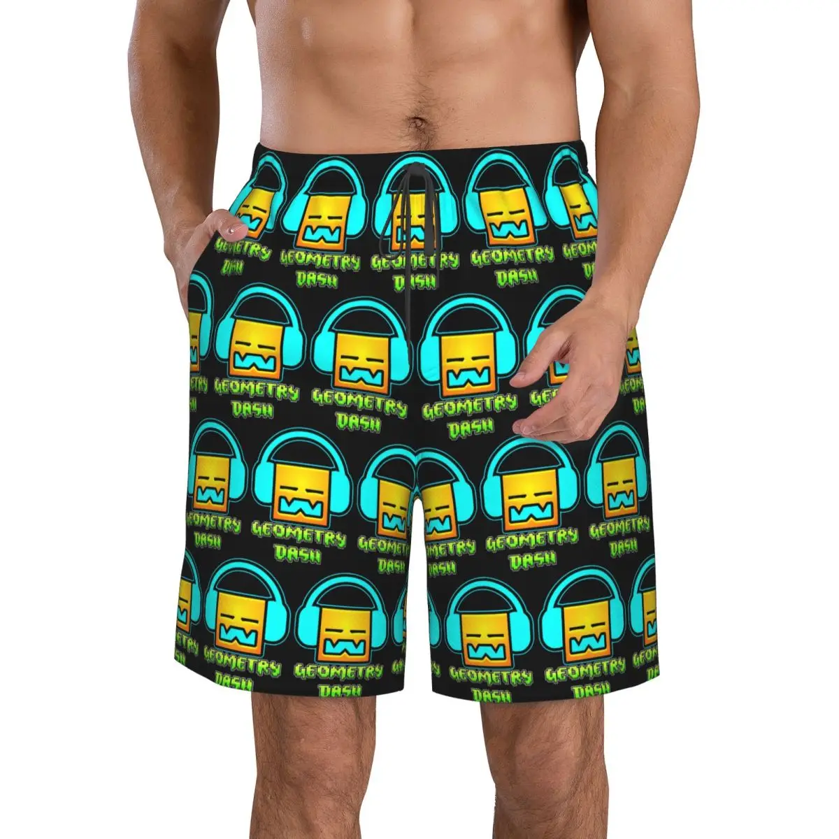 Geometry Dash Game Music Cute Geometric Trunks Beach Board Shorts Casual Quick Dry Swim Summer Men Pants