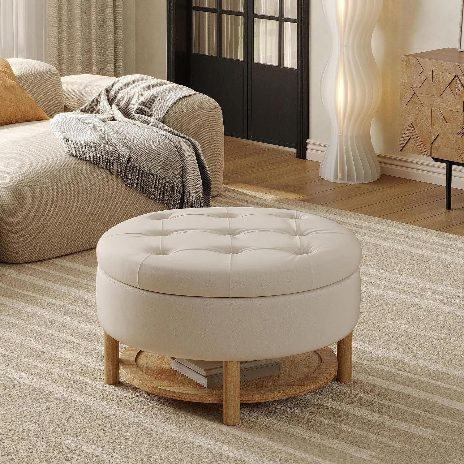 31 Inch Round Storage Ottoman Velvet Tufted Lift-Off Lid Coffee Table Shelf Living Room, Customized