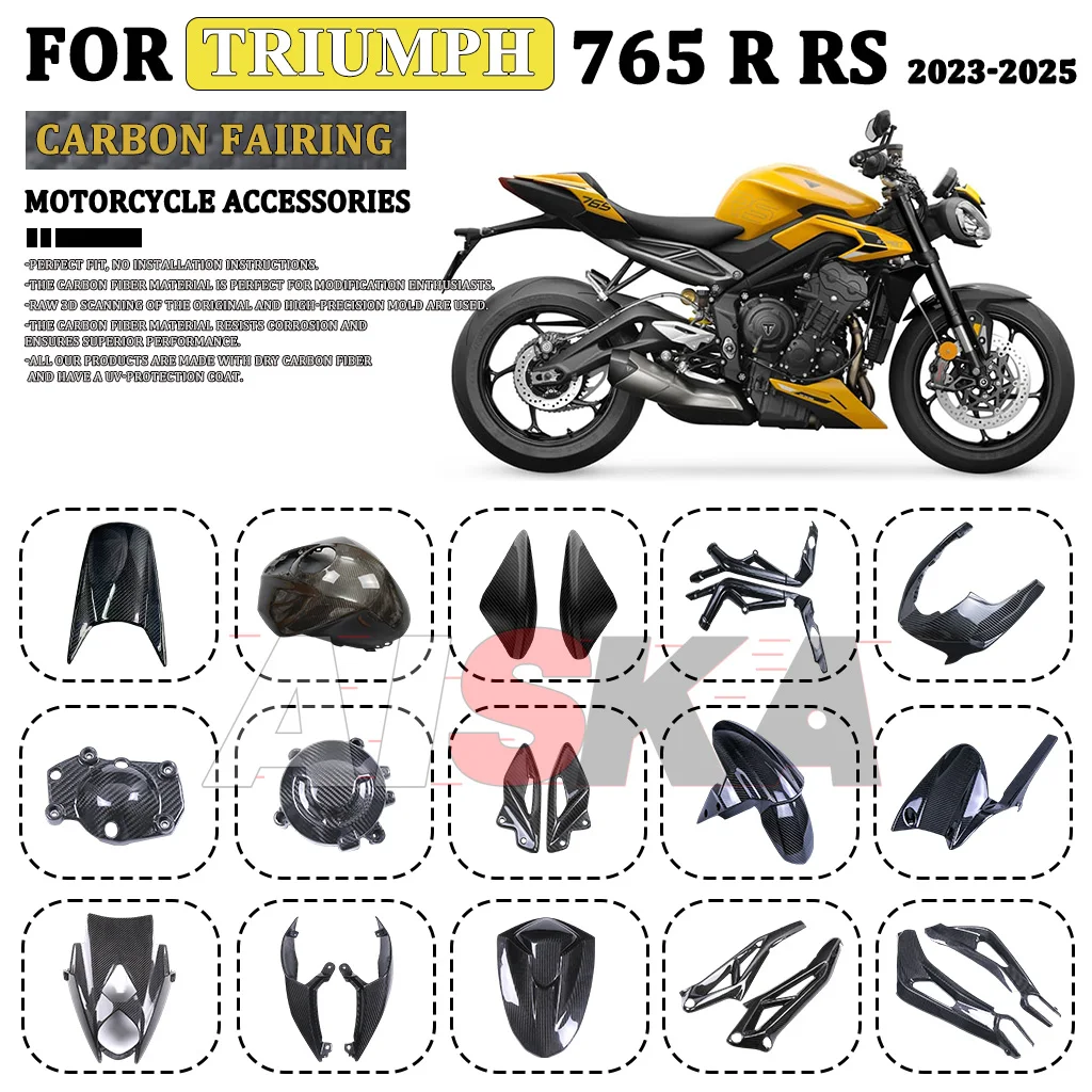 

For Triumph Street Triple 765 R RS 2023-2025 100% Carbon Fiber Motorcycle Tank Fender Belly Pan Tail Covers Fairing Accessories