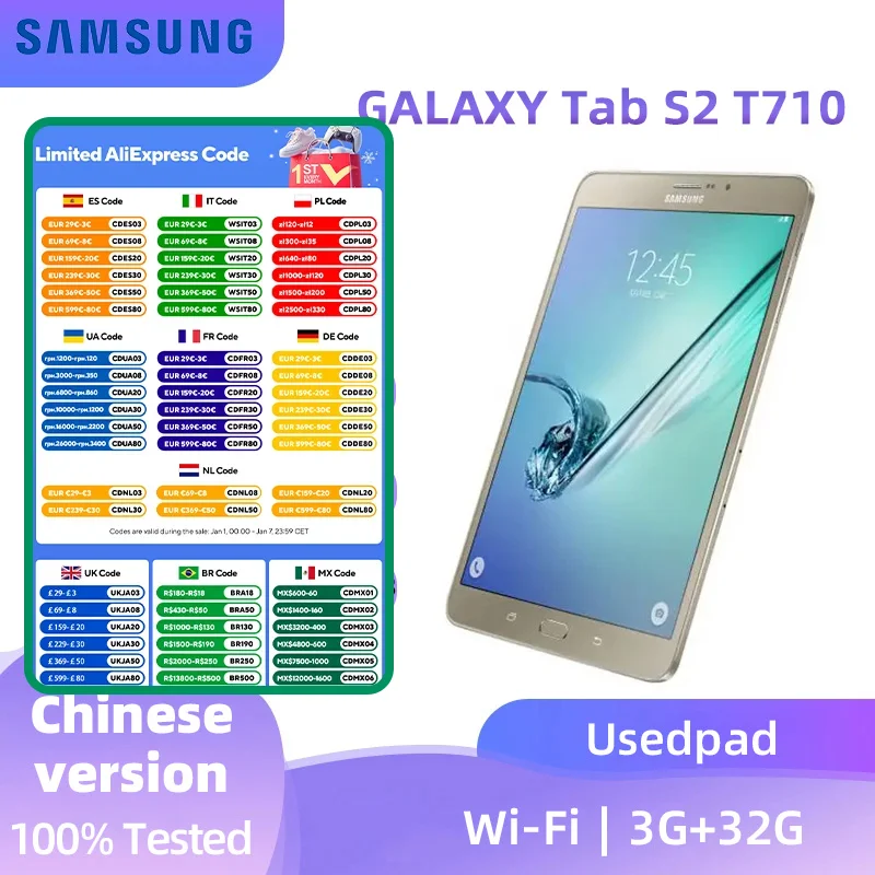 Samsung GALAXY Tab S2 T710  WIFI  8.0inch  2048x1536 CPU Samsung Exynos 5433  4000mAh 8MP Camera Android  used pad