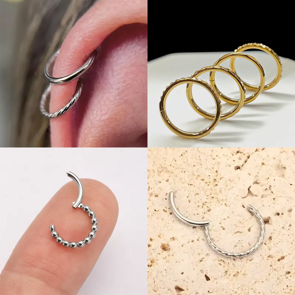 F136 Titanlegierung Facettierte Polyedrische Perle Twisted Scharnier Ohrringe Modischer Nasenseptum Ring Körperpiercing Schmuck – Detail 7