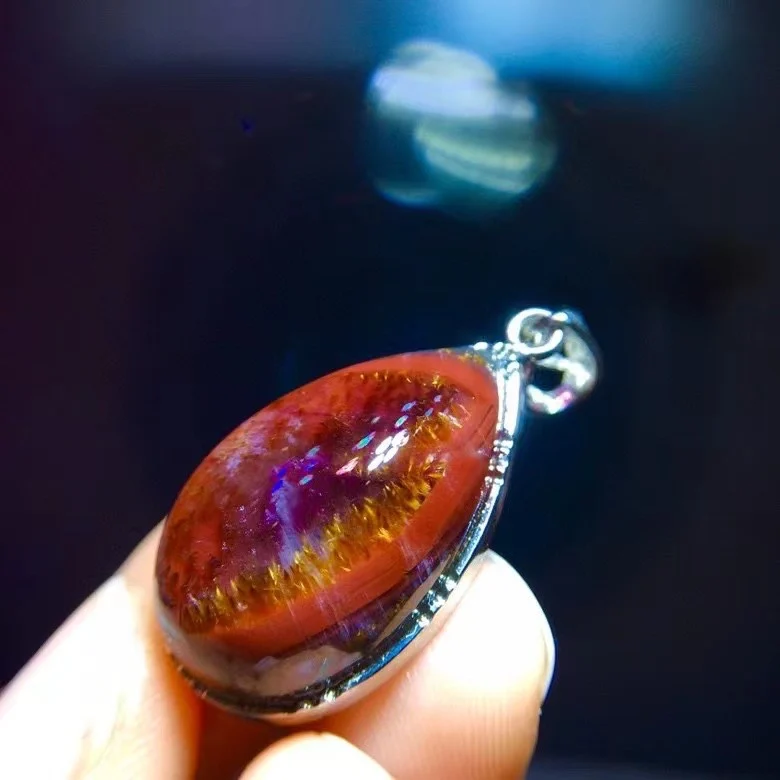 

Natural Cacoxenite Red Auralite 23 Rectangle Pendant 25/15.3mm Drop Eye Gold Rutilated Beads Jewelry AAAAA