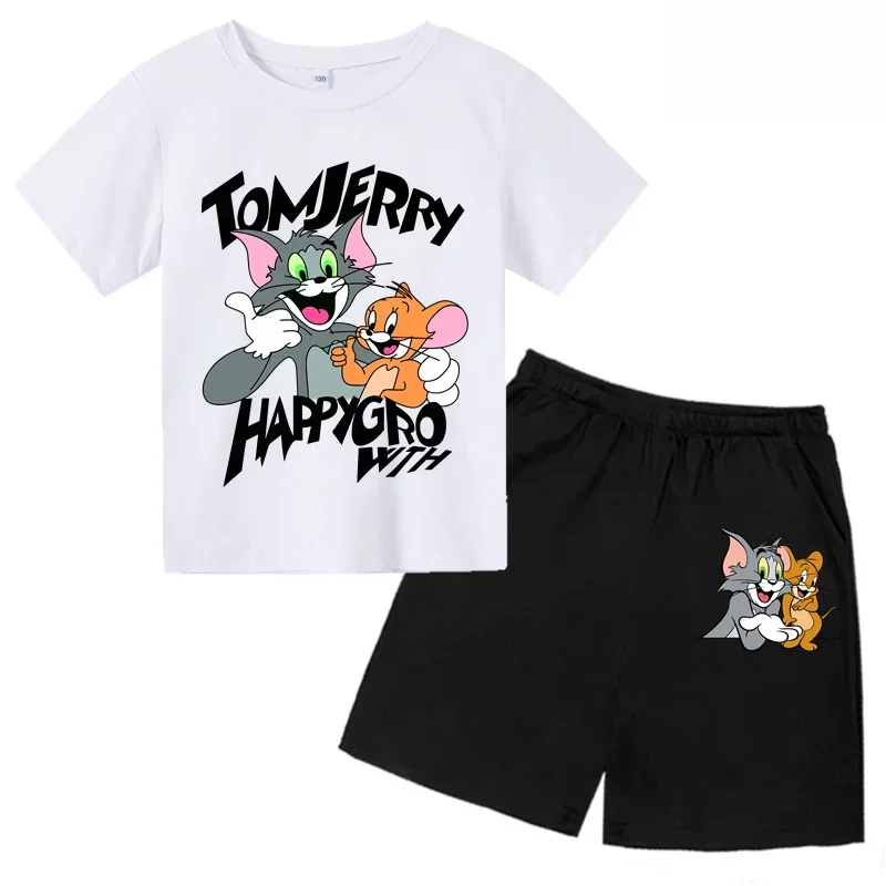 Cartoon printed Cat and Mouse short sleeve T-shirt Children's suit Girl's suit Boy's suit Baby's suit Summer sports casual suit