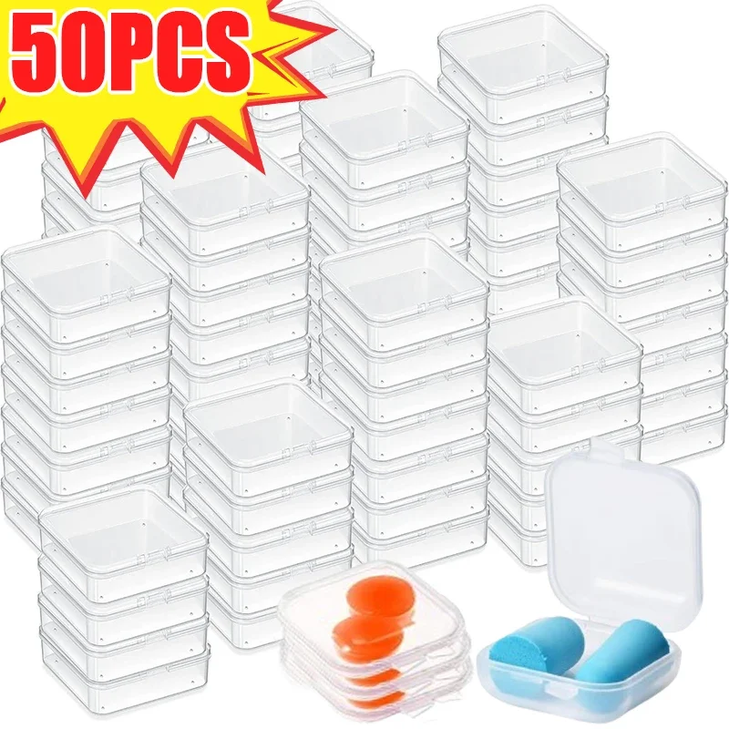 1/50PCS Mini Transparent Plastic Storage Box For Earplugs Earphones Jewelry Earring Ring Packaging Boxes Portable Protector Case