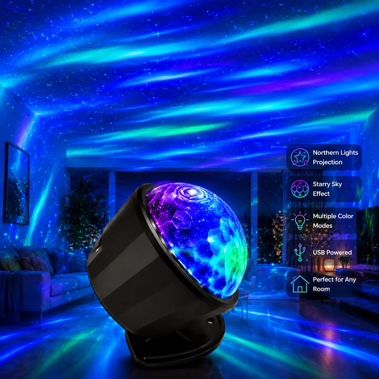 Aurora Galaxy Projector Light for Bedroom, LED Starry Sky Night Light with Colorful Northern Lights Effect, Perfect for Kids Roo