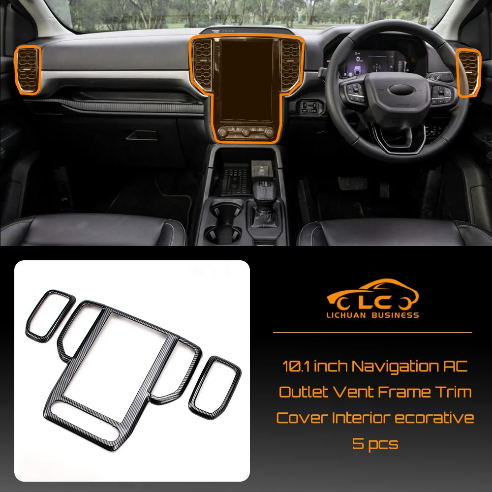 ABS 10.1 12 inch Navigation AC Outlet Vent Frame Trim Cover Carbon Fiber Color Interior Decorative for Ford Ranger Everest 2023