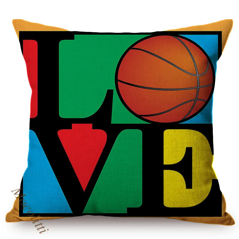 Abstract Geometric Letter Style Square Sofa Cushion Cover Love Baseball Basketball Motion Pattern Decoration Pillow Case cojines