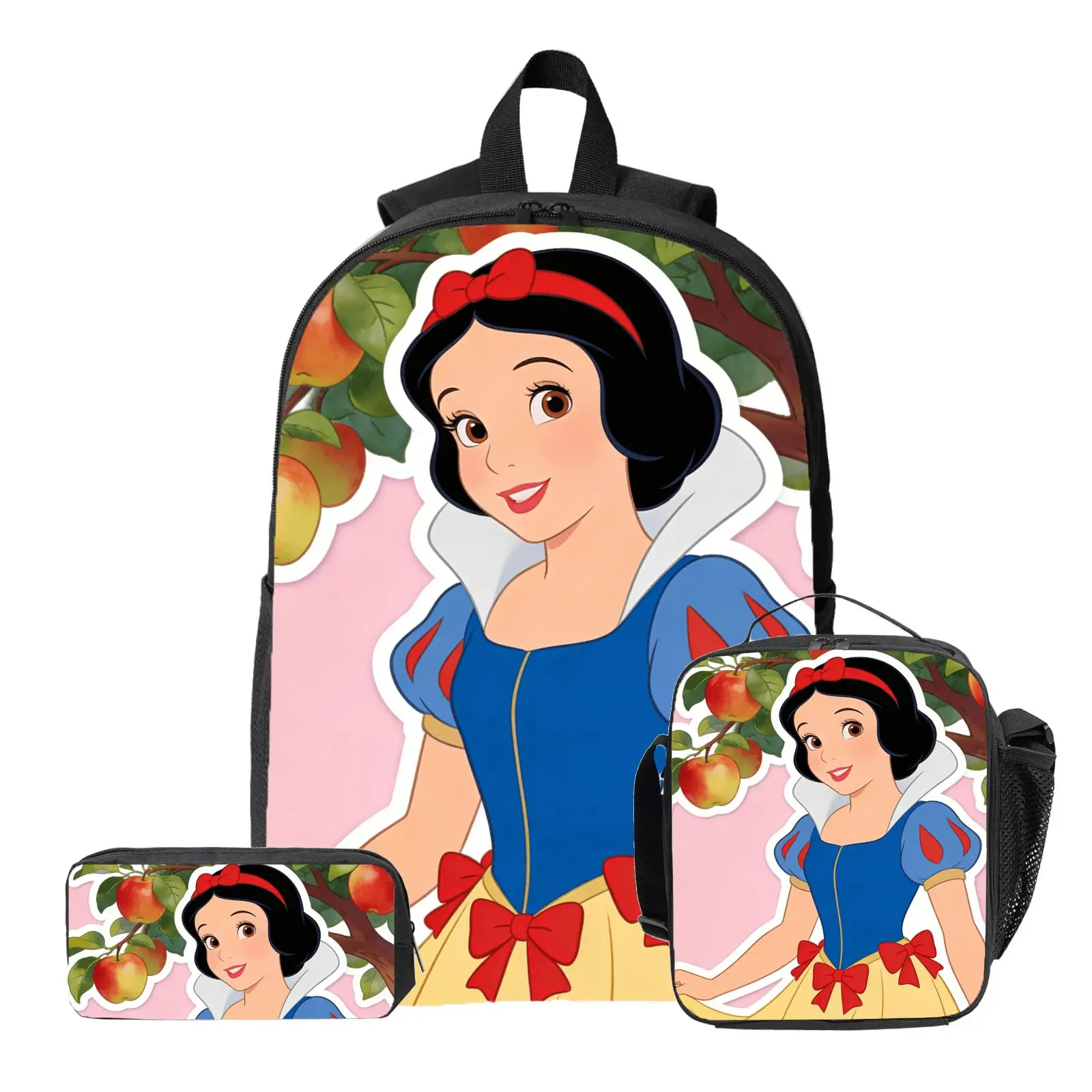 

Набор из 3 предметов в стиле Белоснежки: рюкзак, пенал, сумка для обеда, высококачественная стильная повседневная сумка через плечо для ежедневного использования.