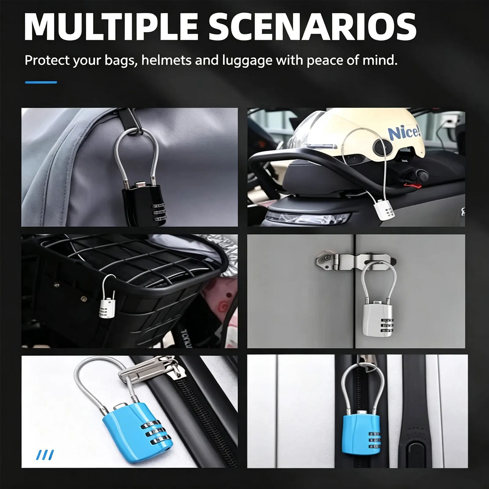 Portable Cable Luggage Lock Smart Combination High Security Helmet Lock TSA Customs Lock Padlock Customs Code Lock