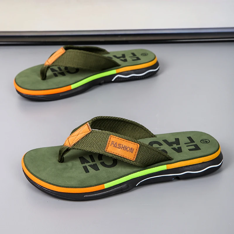 

High Quality Green Men Summer Flip-Flop Non-slip Beach Slippers for Men Outdoor Flip Flops Man Fashion Slides chinelo masculino