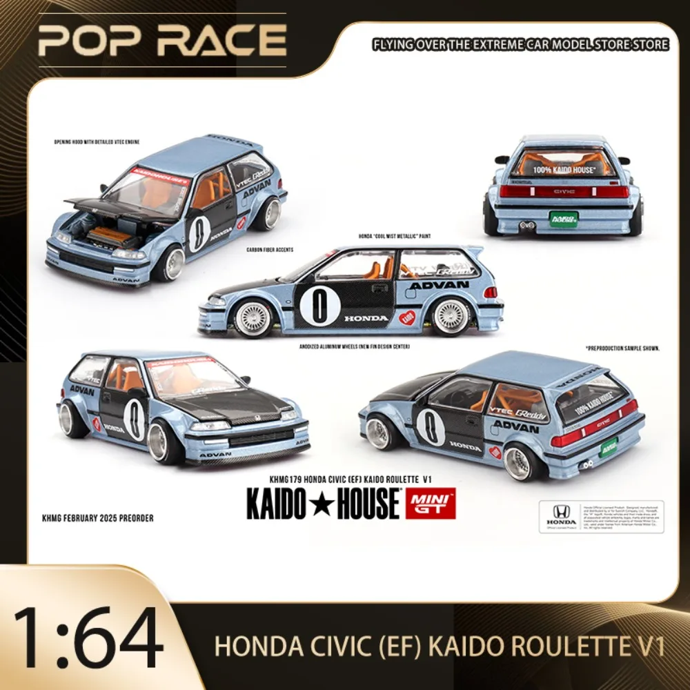 

Kaido House + MINIGT 1/64 Honda Civic (EF) Kaido Roulette V1 из сплава Премиум литая под давлением модель автомобиля игрушки Коллекционная деталь дисплея