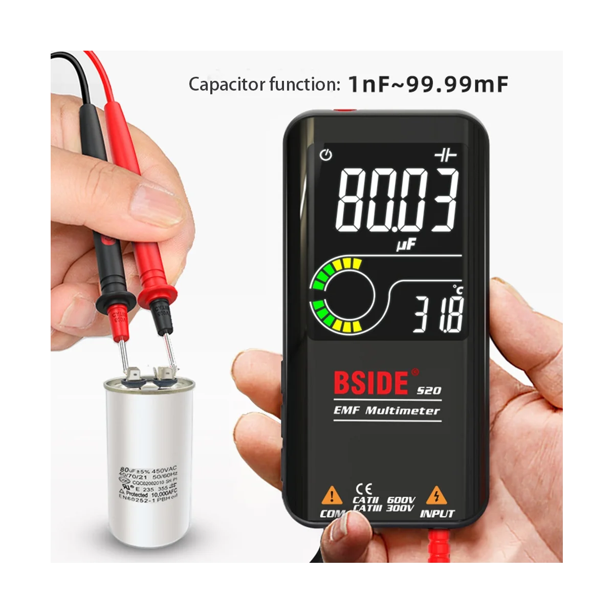 BSIDE S20 Digital Multimeter LCD 3 Results Display 9999 Counts Auto Range Voltmeter Rechargeable