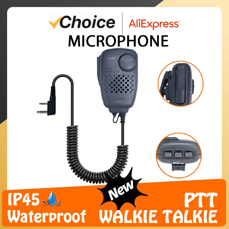 

Микрофон для рации SMC-34, динамик, микрофон K-Type PTT, регулируемый регулятор громкости, совместимый с Baofeng Kenwood WOUXUN TYT QYT