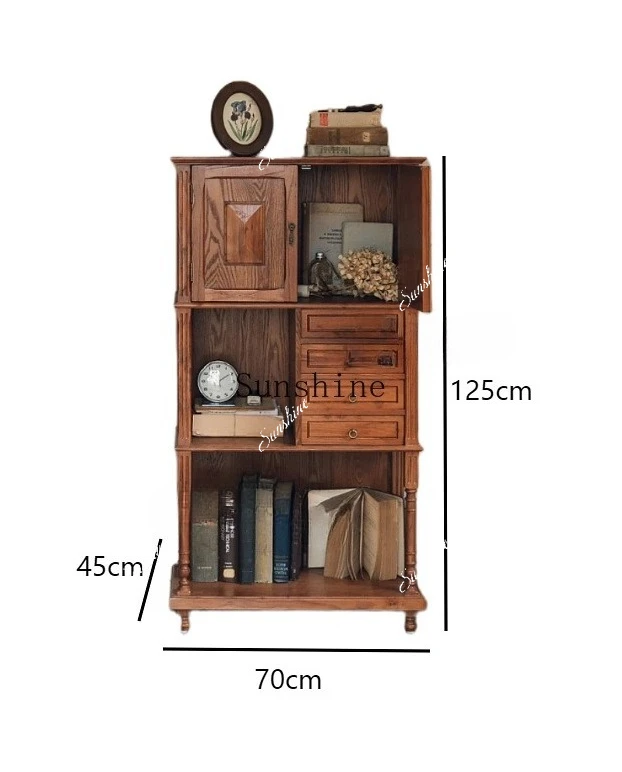 American nostalgic retro bookshelf bookcase medieval solid wood baffle shelf living room old chest cabinet locker side cabinet