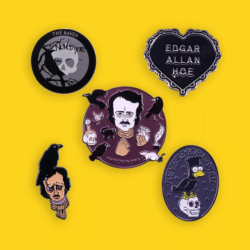 High Quality Famous American Poet Edgar Allan Poe Hard Enamel Pin Metal Badge Literature Lover Gothic Accessories Vintage Brooch